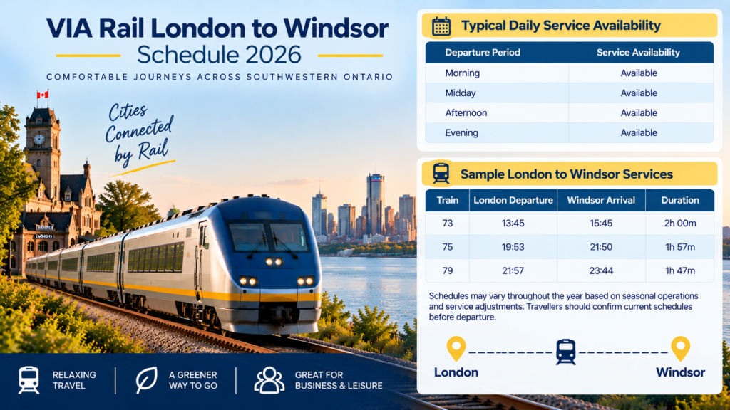 VIA Rail London to Windsor Schedule 2026
