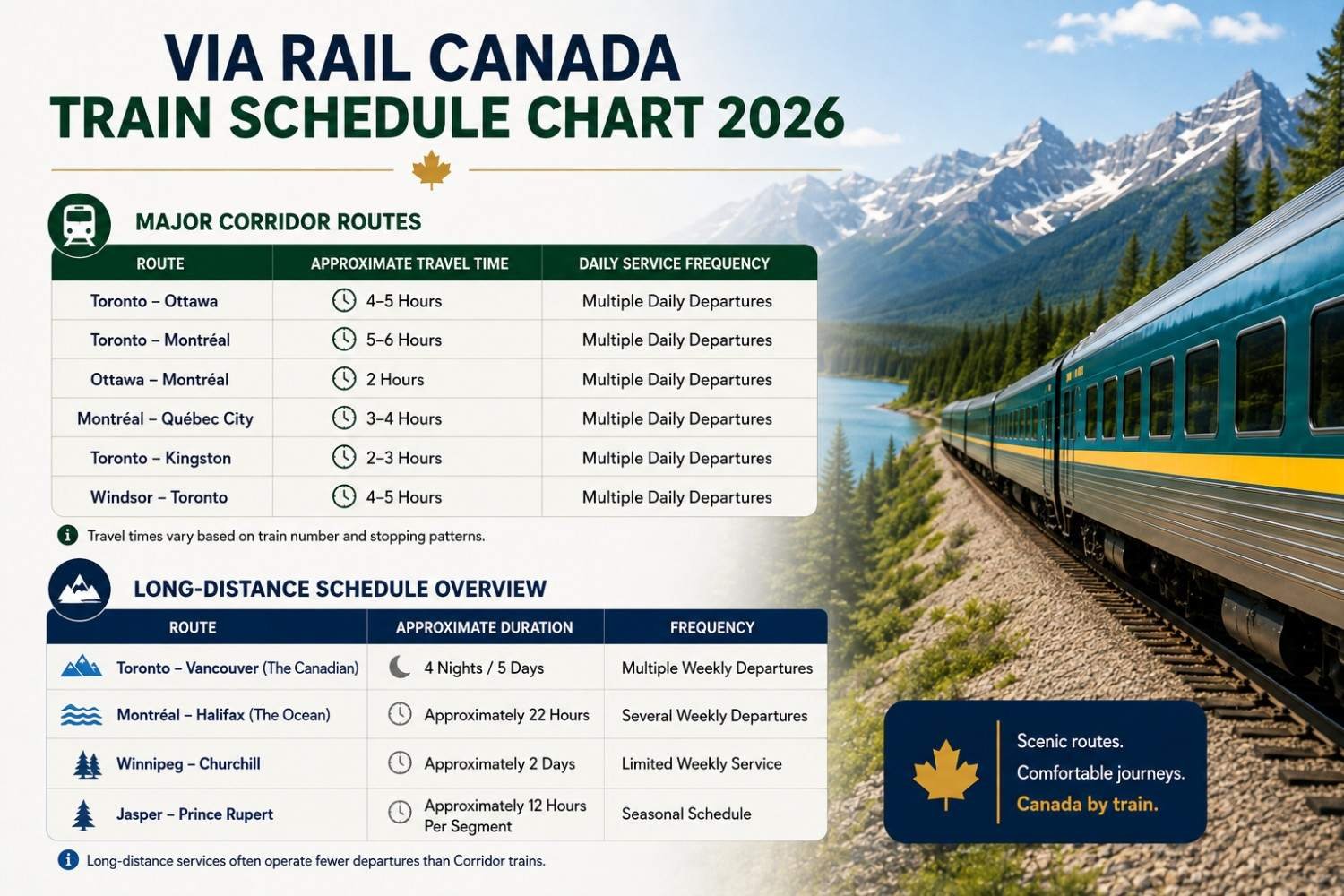 VIA Rail Canada Train Schedule Chart 2026: Complete Route, Timetable ...