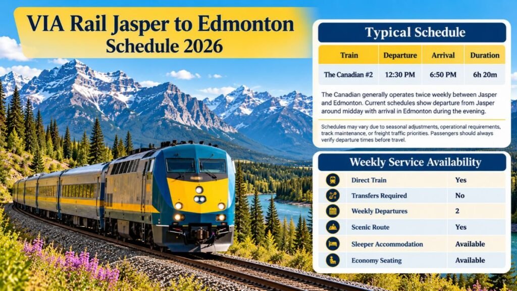 VIA Rail Jasper to Edmonton Schedule 2026