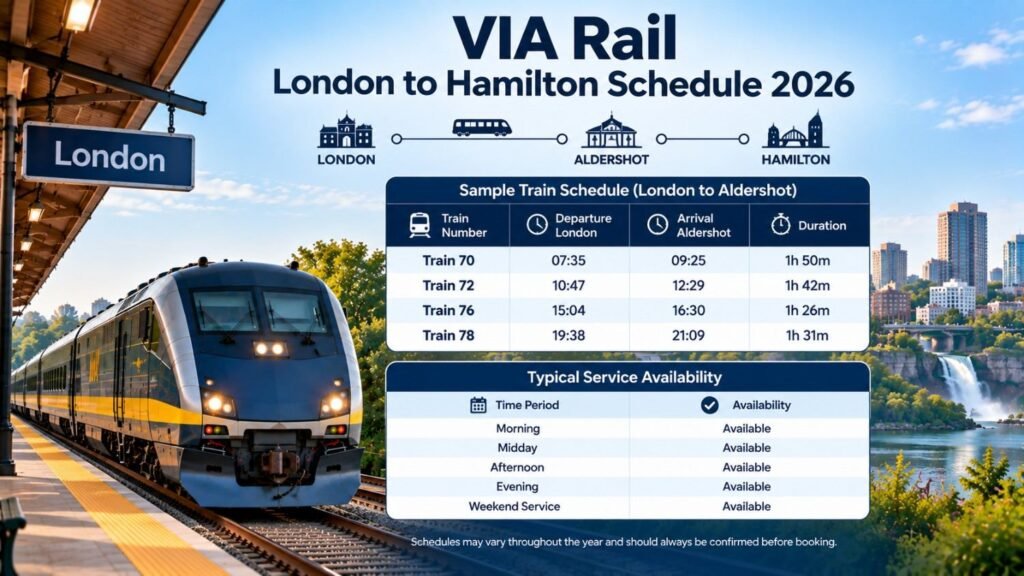 VIA Rail London to Hamilton Schedule 2026