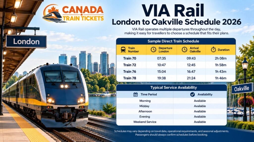 VIA Rail London to Oakville Schedule 2026