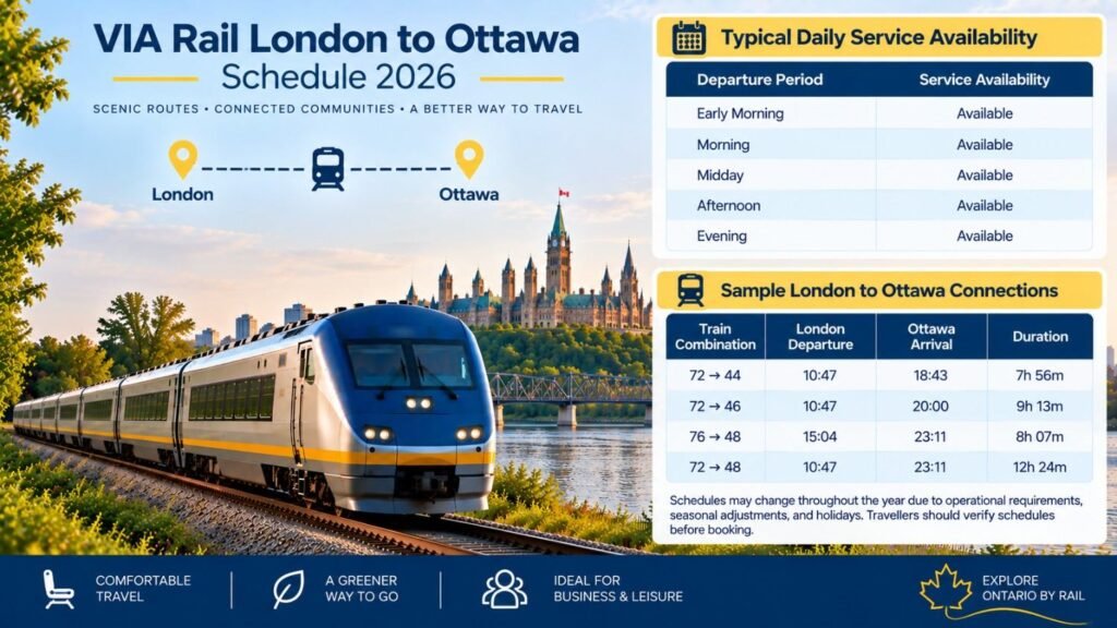 VIA Rail London to Ottawa Schedule 2026