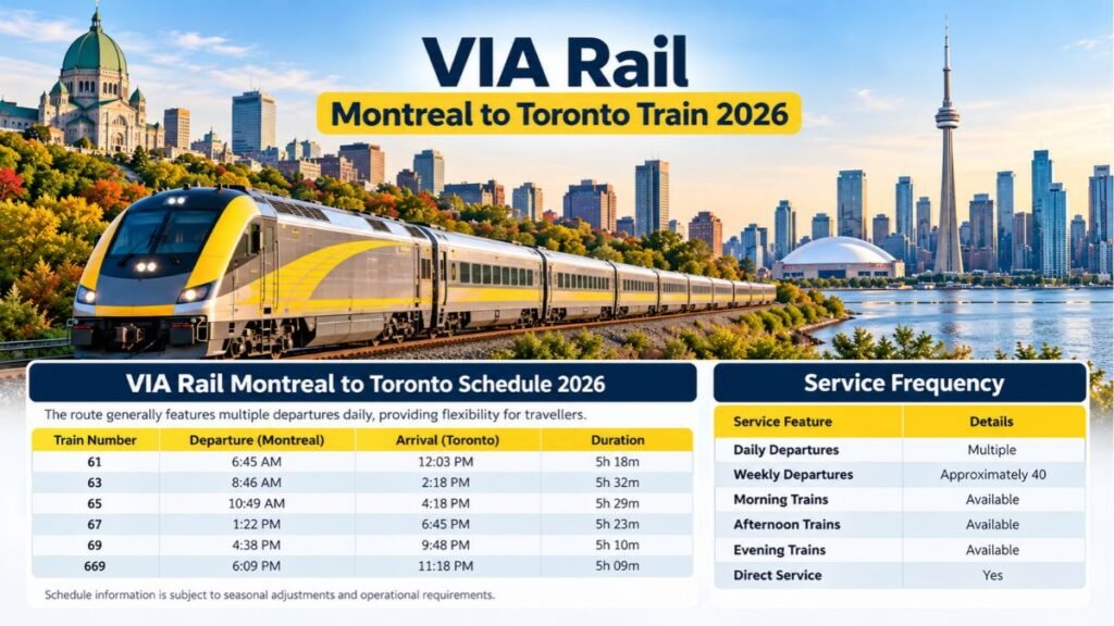VIA Rail Montreal to Toronto Schedule 2026