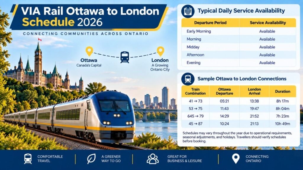 VIA Rail Ottawa to London Schedule 2026