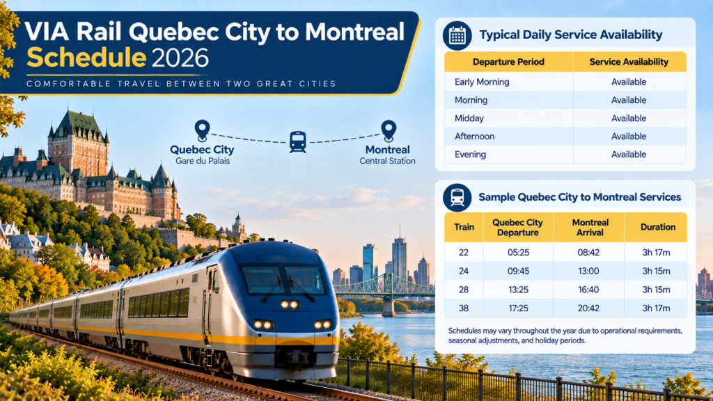 VIA Rail Quebec City to Montreal Schedule 2026
