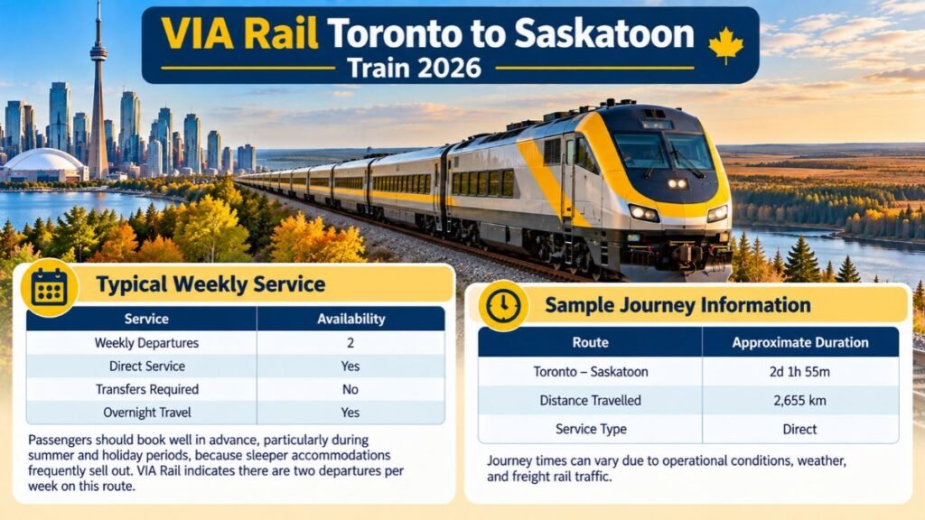 VIA Rail Toronto to Saskatoon Schedule 2026
