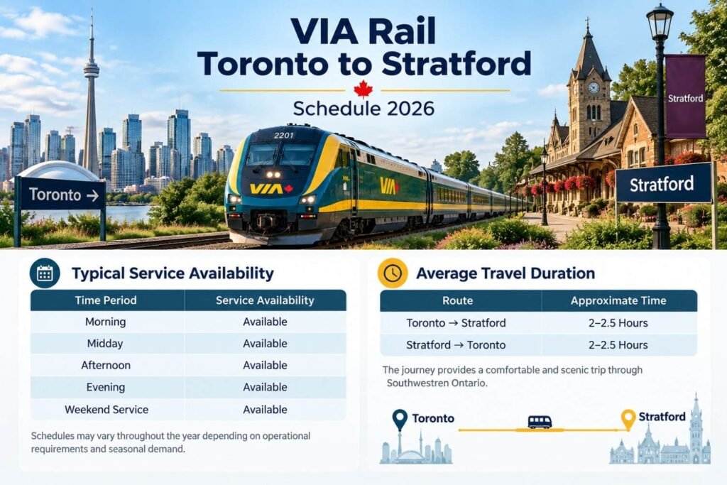 VIA Rail Toronto to Stratford Schedule 2026
