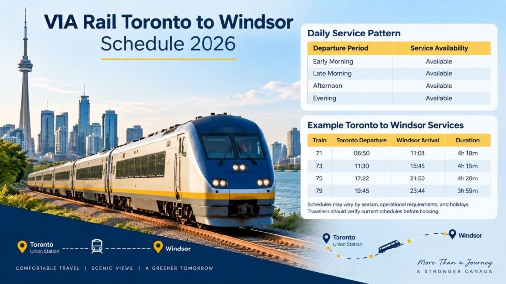 VIA Rail Toronto to Windsor Schedule 2026
