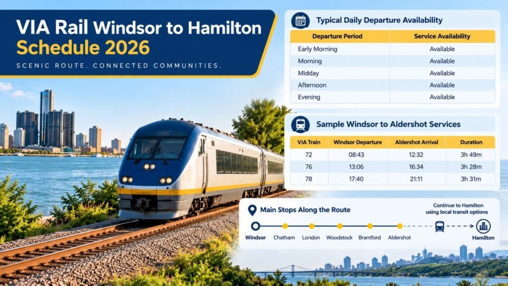 VIA Rail Windsor to Hamilton Schedule 2026