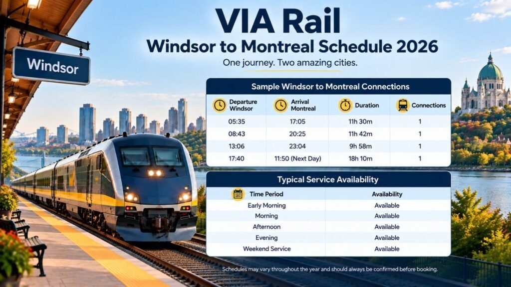 VIA Rail Windsor to Montreal Schedule 2026
