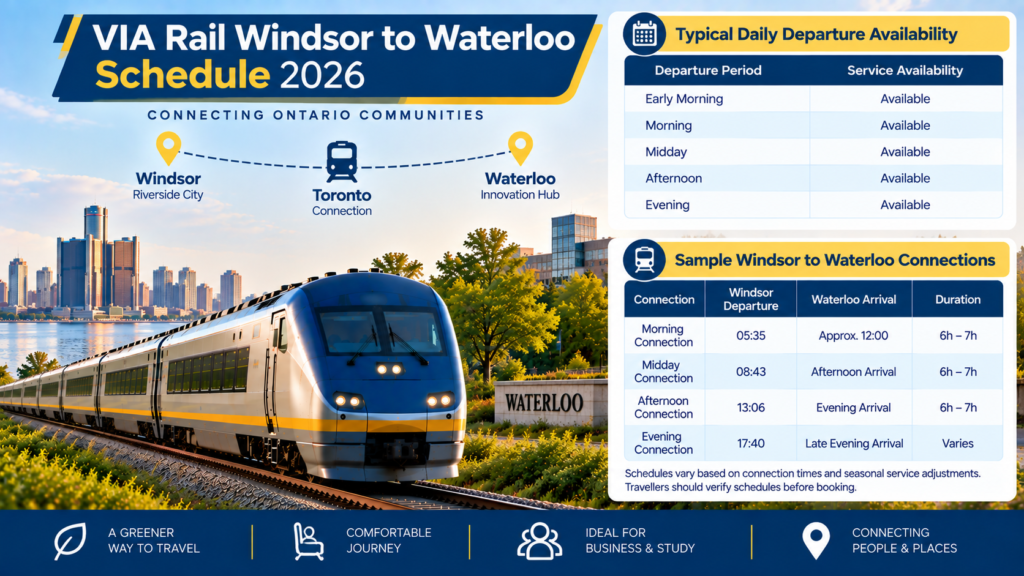 VIA Rail Windsor to Waterloo Schedule 2026