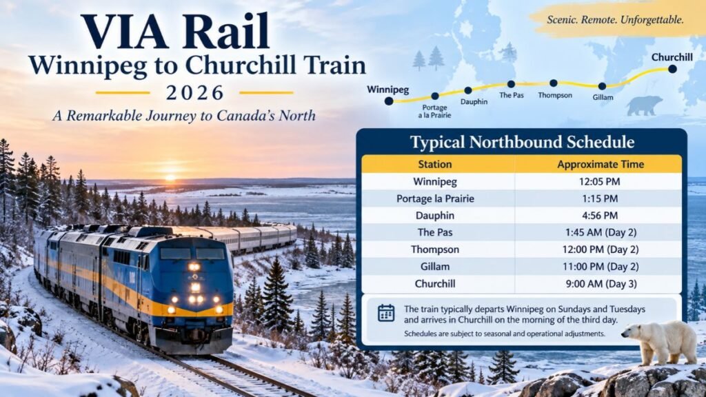 VIA Rail Winnipeg to Churchill Schedule 2026