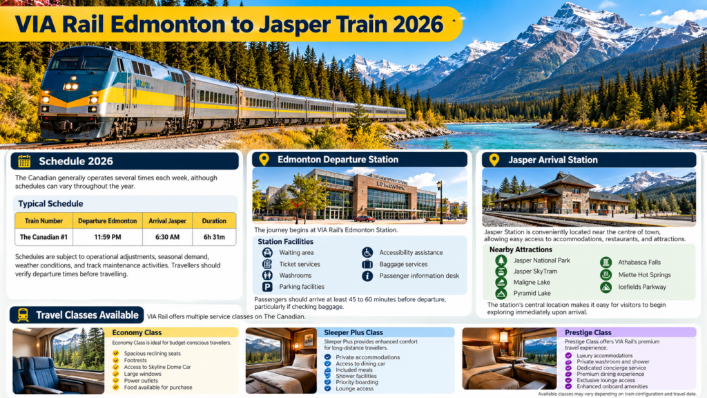 VIA Rail Edmonton to Jasper Schedule 2026