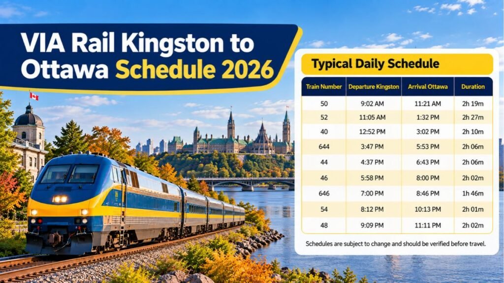VIA Rail Kingston to Ottawa Schedule 2026