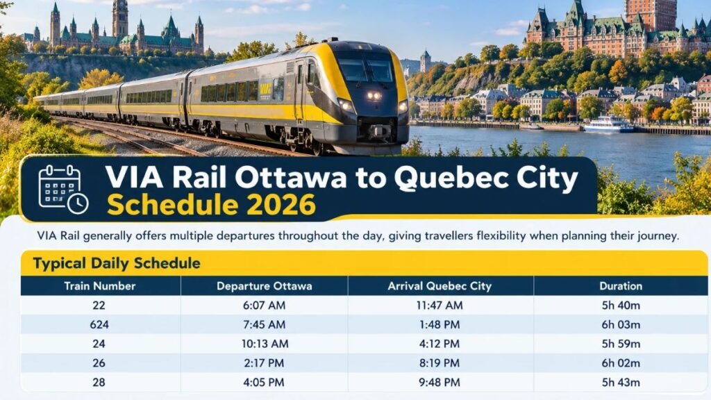 VIA Rail Ottawa to Quebec City Schedule 2026