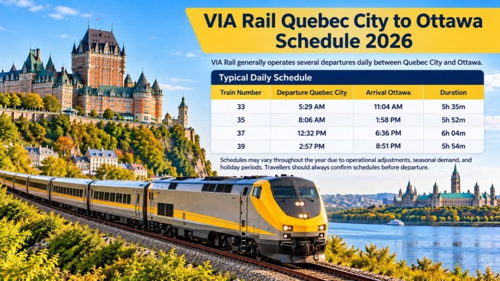 VIA Rail Quebec City to Ottawa Schedule 2026