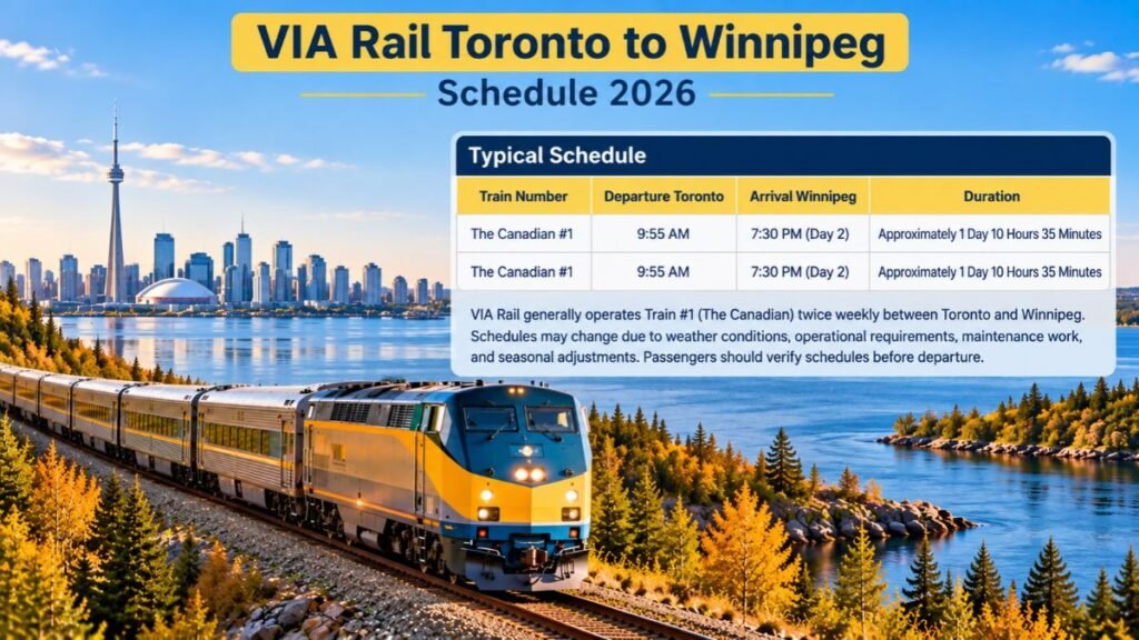 VIA Rail Toronto to Winnipeg Schedule 2026