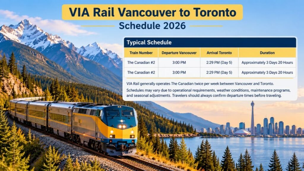 VIA Rail Vancouver to Toronto Schedule 2026