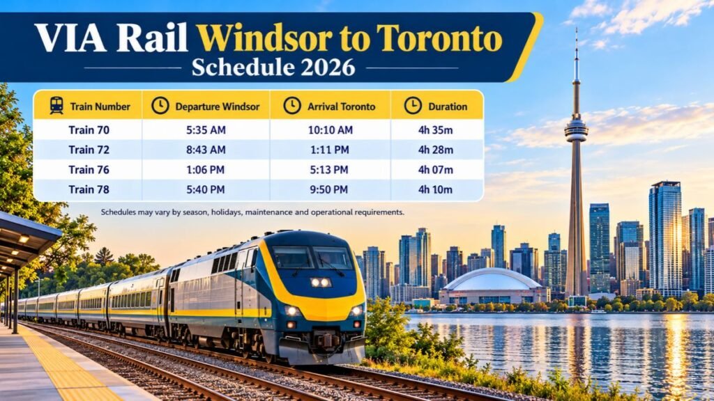 VIA Rail Windsor to Toronto Schedule 2026