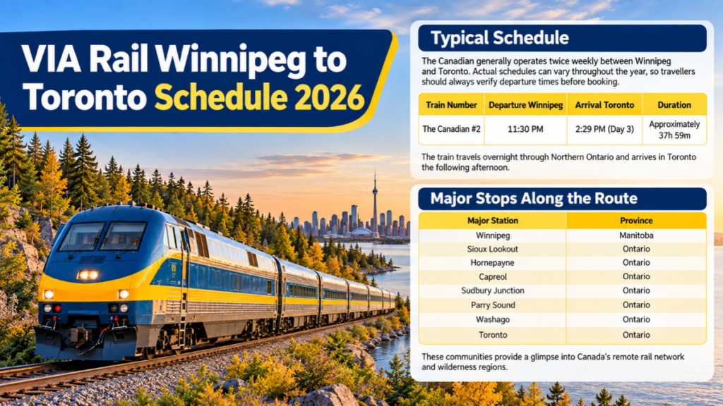VIA Rail Winnipeg to Toronto Schedule 2026
